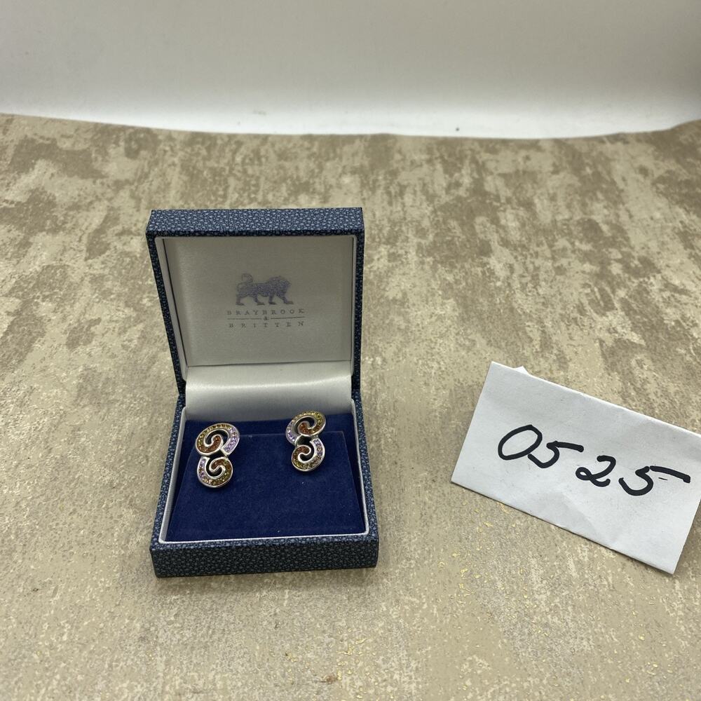BRAYBROOK & BRITTEN SWIRL SILVER EARRINGS WITH MULTICOLORED STONES (925)